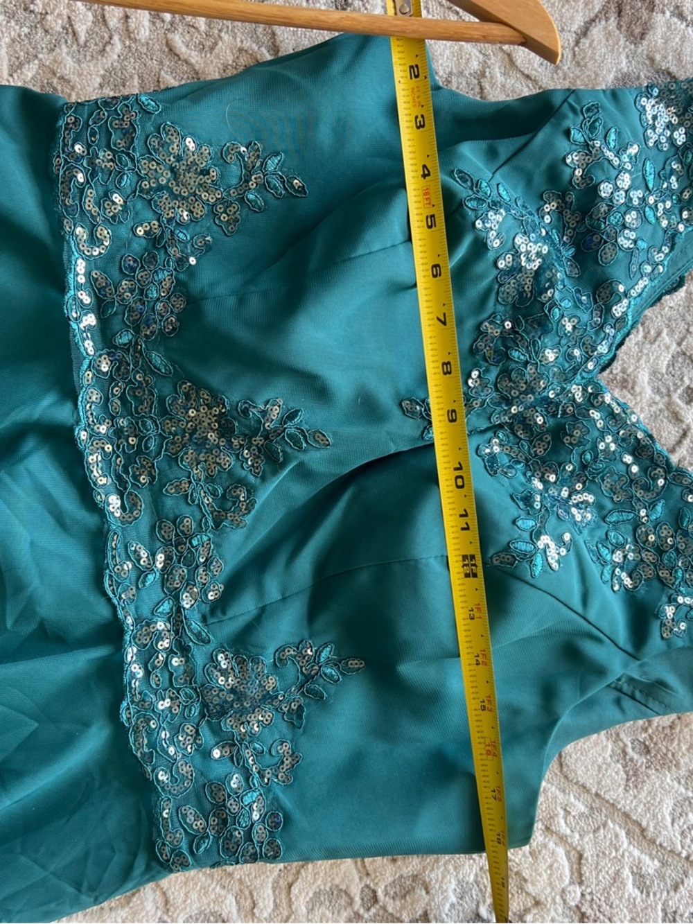 Teal V-Neck sequined dress Evening bridesmaid party gala formal occasion prom - Picture 10 of 14